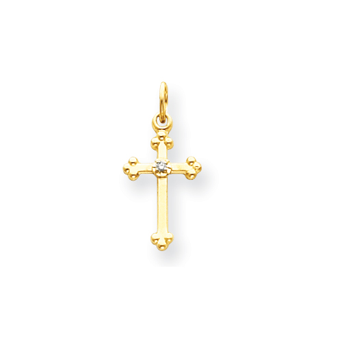 Budded Cross with Diamond Accent 1/2in 14k Yellow Gold