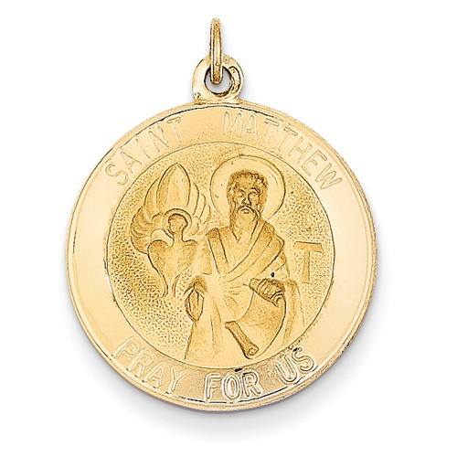 14kt Yellow Gold 3/4in Saint Matthew Medal Pendant