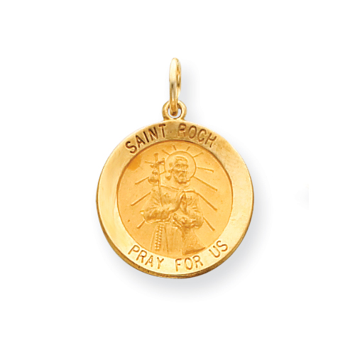 14k Yellow Gold Saint Roch Medal Pendant 3/4in