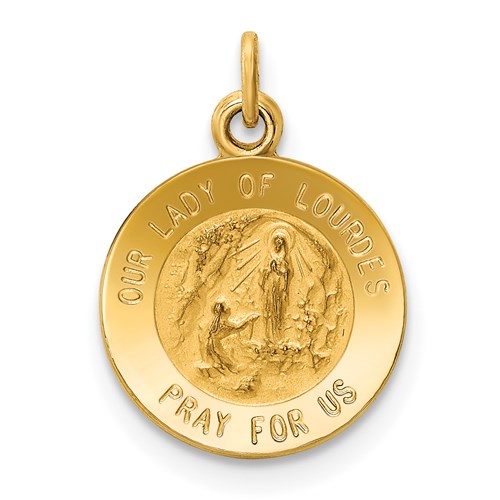 14k Yellow Gold 1/2in Our Lady of Lourdes Medal Charm