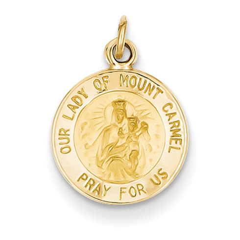 14k Yellow Gold Our Lady of Mt. Carmel Medal Charm 1/2in