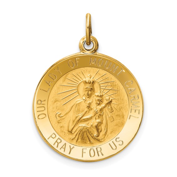 14k Yellow Gold Our Lady of Mt. Carmel Medal Charm 11/16in