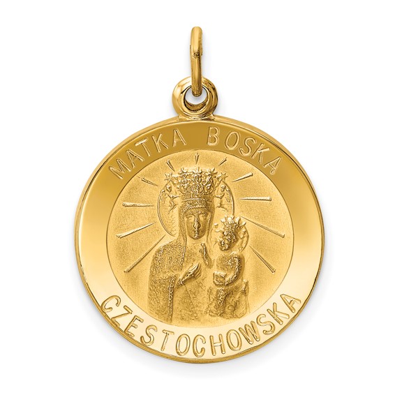14k Yellow Gold Matka Boska Medal Charm 3/4in
