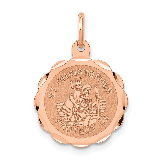 14k Rose Gold 5/8in Saint Christopher Medal Charm