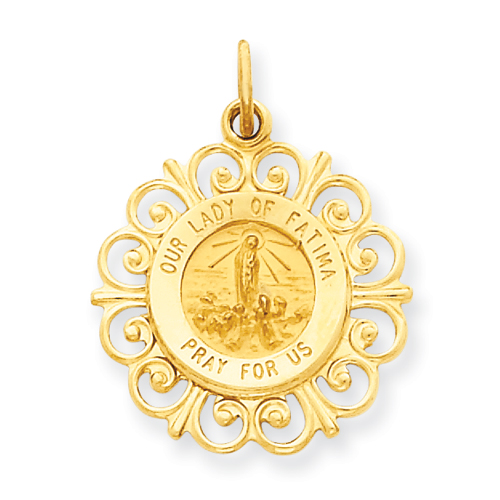 14k Yellow Gold 3/4in Our Lady of Fatima Medal Pendant