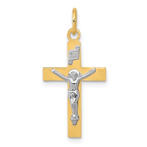 14k Two-tone Gold INRI Smooth Crucifix Pendant 3/4in