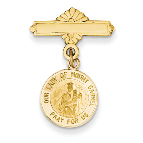 14kt Yellow Gold 15/16in Our Lady of Mount Carmel Medal Pin