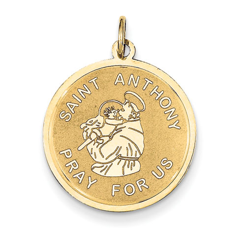 14k Yellow Gold Round Saint Anthony Medal 3/4in