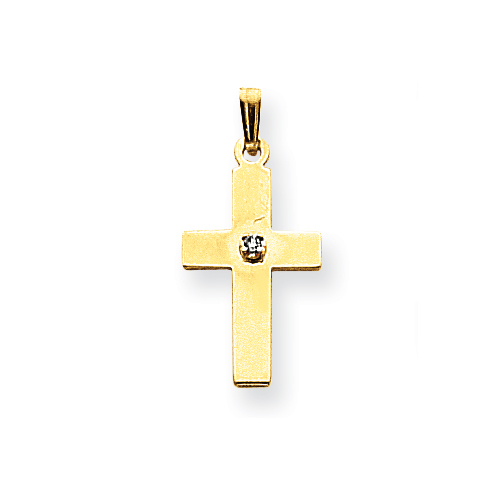 14k Yellow Gold .01 ct Diamond Cross Pendant 3/4in