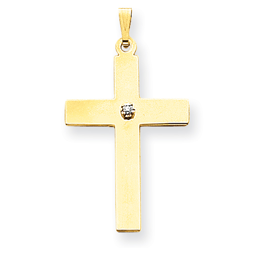 14k Yellow Gold .02 ct Diamond Cross Pendant 1 1/8in