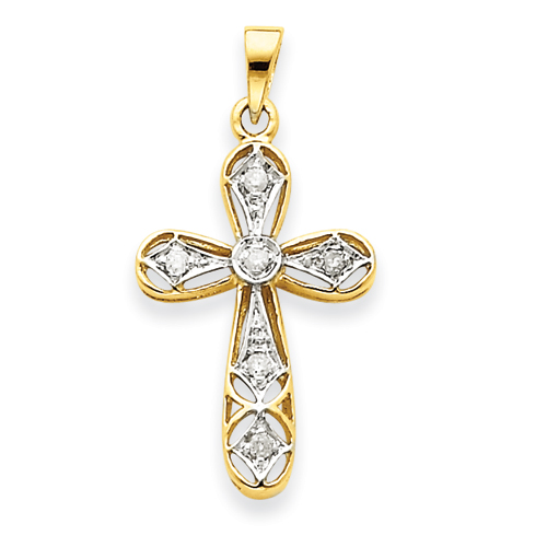 14kt Yellow Gold and Rhodium 7/8in Diamond Cross Pendant