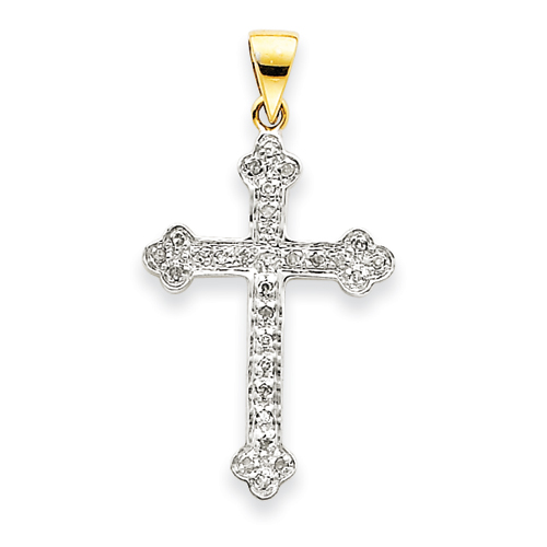 14kt Two Tone Gold 15/16in Diamond Budded Cross