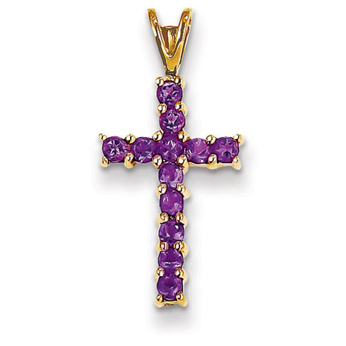 14kt Yellow Gold 11/16in Amethyst Cross Pendant