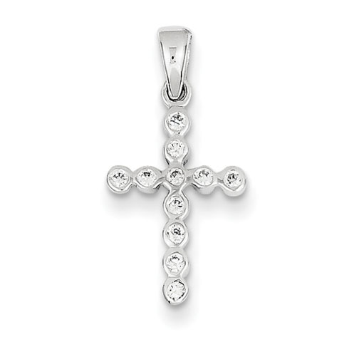 14kt White Gold 19/32in CZ Cross Pendant