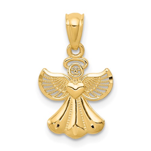 14kt Yellow Gold 1/2in Angel Pendant with Heart