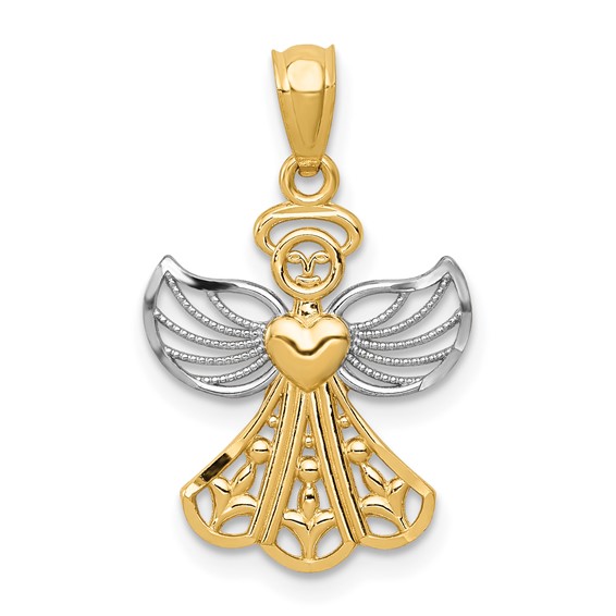 14k Yellow Gold & Rhodium 5/8in Filigree Angel Heart Pendant
