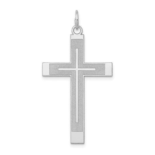 14k White Gold Laser Designed Latin Cross Pendant 1 1/4in
