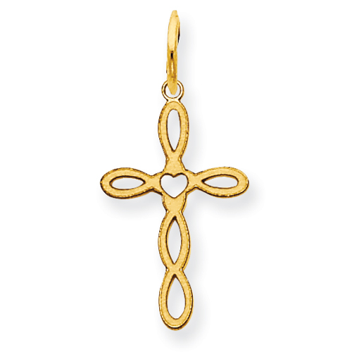 14kt Yellow Gold 11/16in Laser Etched Heart Cross