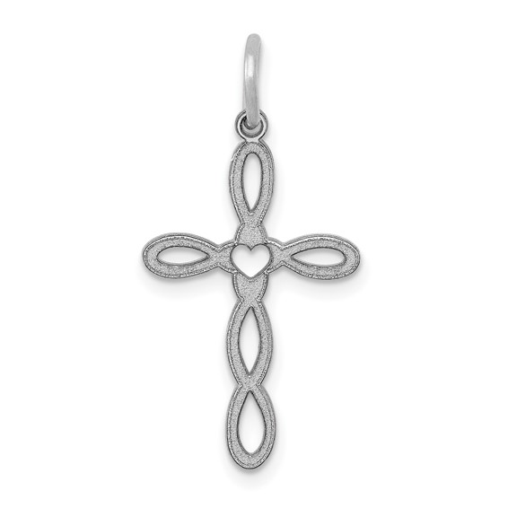 14kt White Gold 3/4in Laser Etched Heart Cross