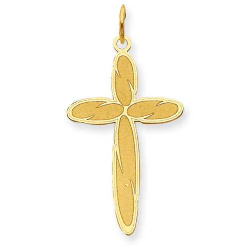 14k Yellow Gold 1in Rounded Laser Designed Cross Pendant