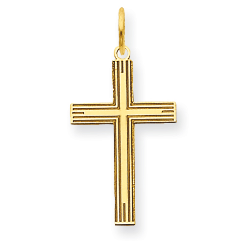 14kt Yellow Gold 5/8in Laser Designed Cross Charm
