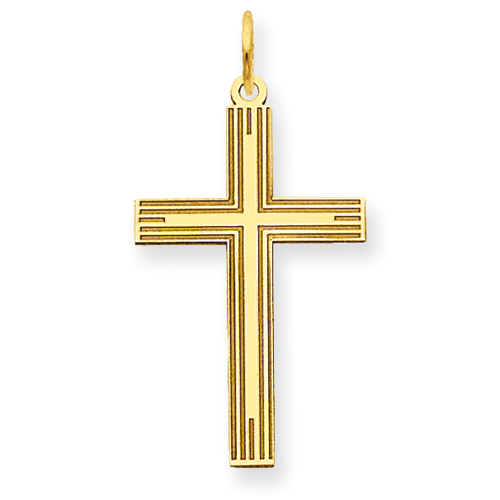 14kt Yellow Gold 3/4in Laser Designed Cross Pendant