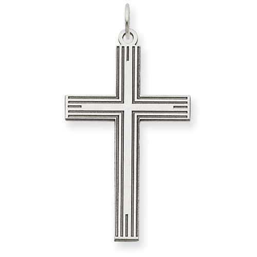 14k White Gold Laser Etched Latin Cross Pendant 1in