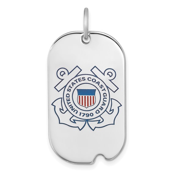 Sterling Silver U.S. Coast Guard Dog Tag with Blue Enamel