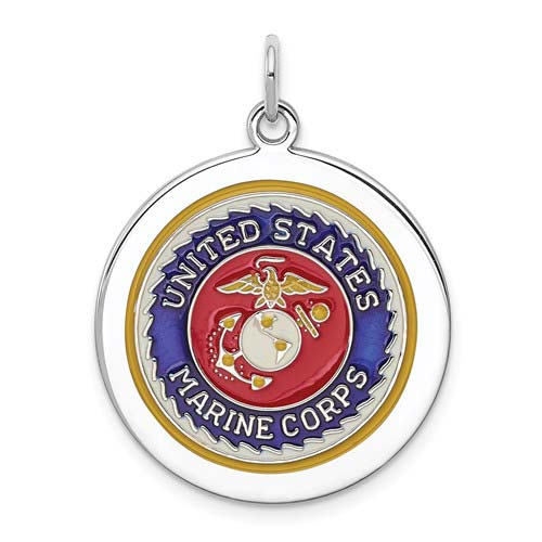 Sterling Silver United States Marine Corps Disc Charm 7/8in