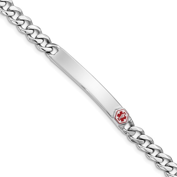 Sterling Silver 8in Slender Enameled Medical Curb Bracelet