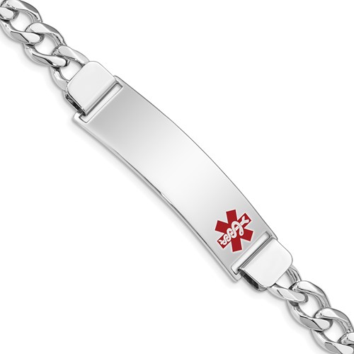 8in Medical ID Bracelet with 10mm Wide Curb Links Sterling Silver