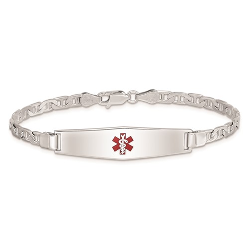 Sterling Silver Small Medical ID Bracelet with Anchor Links 7in