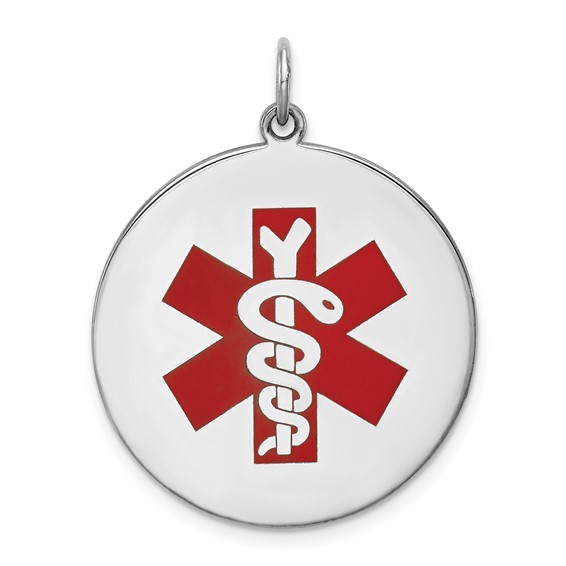 Sterling Silver Round Enamel Medical Pendant 1in