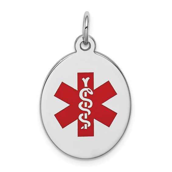 Sterling Silver 3/4in Oval Medical Pendant