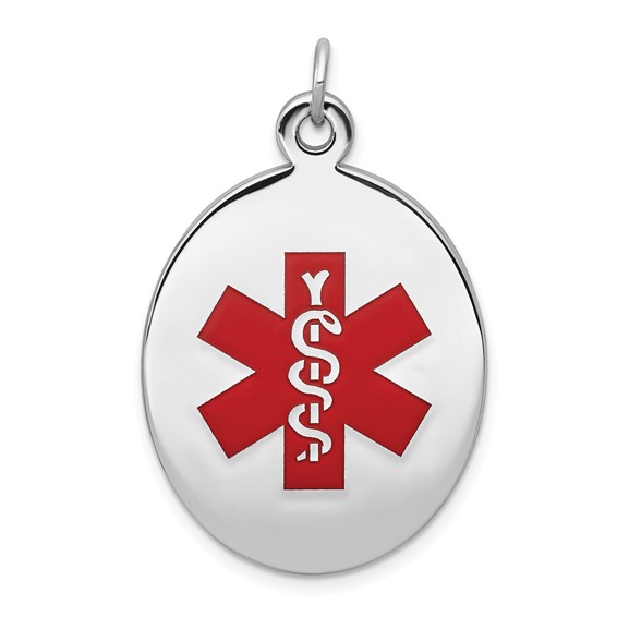 Sterling Silver 1in Oval Enamel Medical Pendant