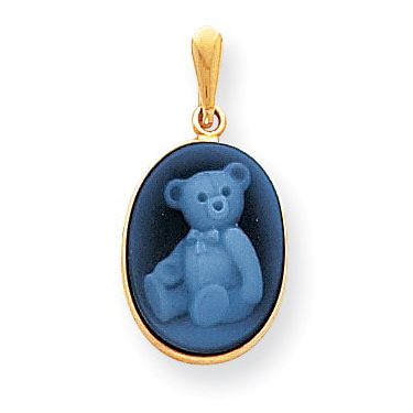 14kt Gold Teddy Bear Blue Agate Cameo Pendant