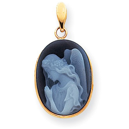 14kt Gold 3/4in Praying Angel Cameo Pendant