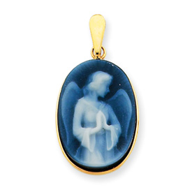 14kt Yellow Gold Oval Guardian Angel Cameo Pendant