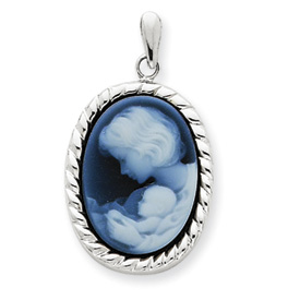14kt White Gold New Arrival Cameo Pendant with Rope Edges