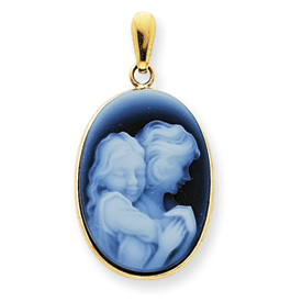14kt Yellow Gold Oval Mother & Daughter Blue Cameo Pendant