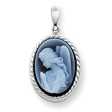 14kt White Gold Guardian Angel Cameo Pendant with Rope Edges