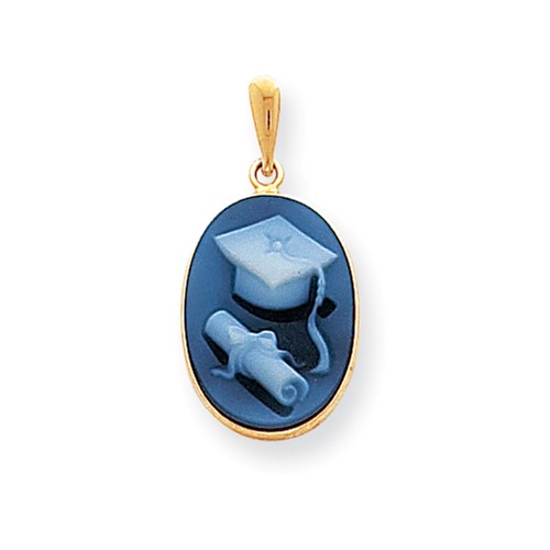 14kt Yellow Gold 3/4in Graduation Cap & Diploma Cameo Pendant