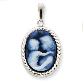 14k White Gold Everlasting Love Cameo Pendant with Rope Border