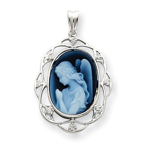 14k White Gold Fancy Wings of Love Cameo with Diamonds