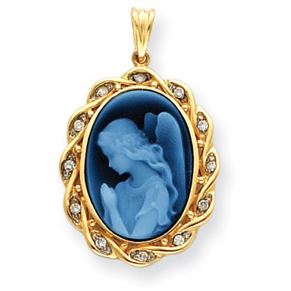 14k Yellow Gold Wings of Love Cameo Pendant with Diamonds