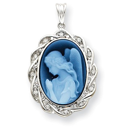 14k White Gold Wings of Love Cameo Pendant with Diamonds