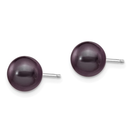 14k White Gold 7mm Black Round Freshwater Cultured Pearl Earrings