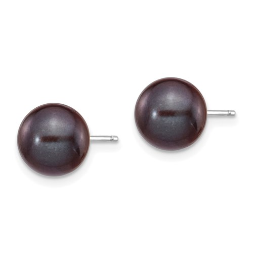 14k White Gold 8mm Black Round Freshwater Cultured Pearl Earrings