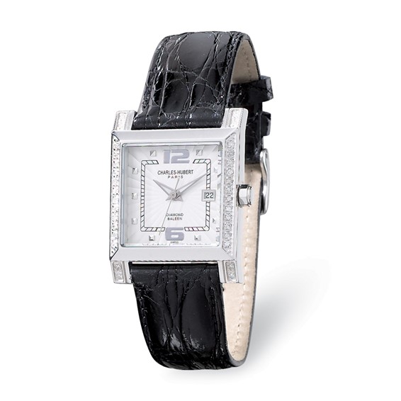 Charles Hubert Diamond Bezel Black Leather Watch No. 18310-W/BC