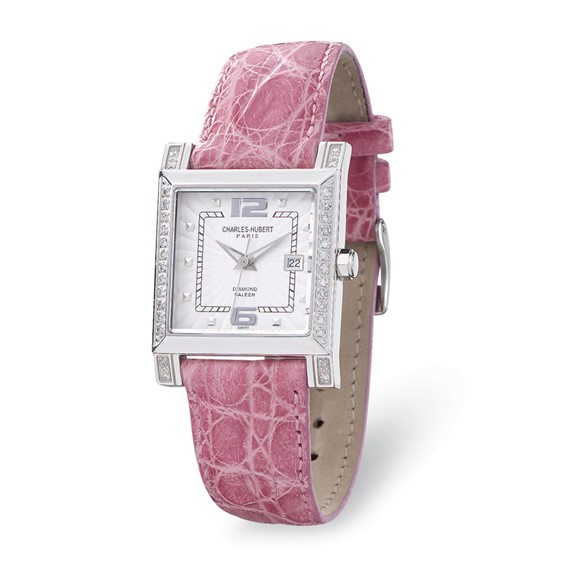 Charles Hubert Diamond Bezel Pink Leather Watch No. 18310-W/HC